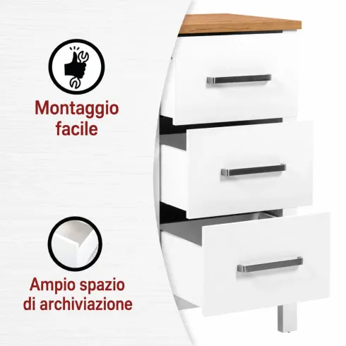 Cassettiera 3 Cassetti 53x45x92 cm Bianco Rovere per Camera da Letto