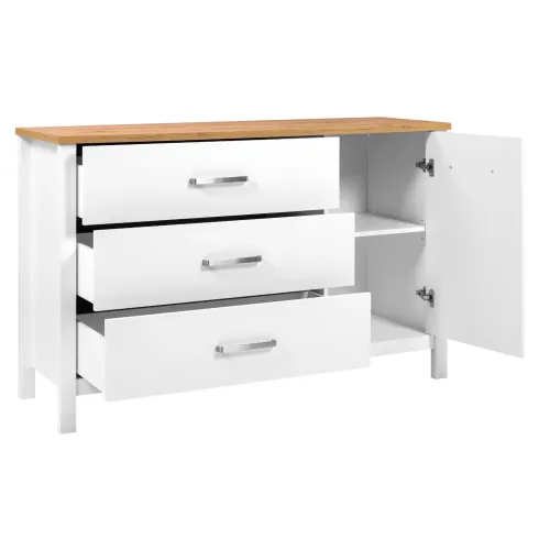 Madia Credenza 3 Cassetti 1 Anta Bianco Rovere Camera Soggiorno