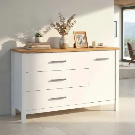 Madia Credenza 3 Cassetti 1 Anta Bianco Rovere Camera Soggiorno
