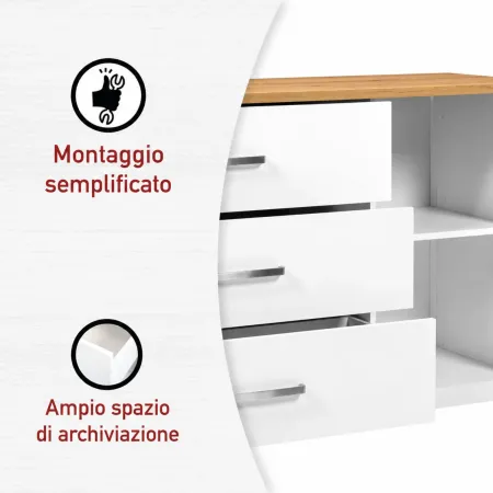 Madia Credenza 3 Cassetti 1 Anta Bianco Rovere Camera Soggiorno