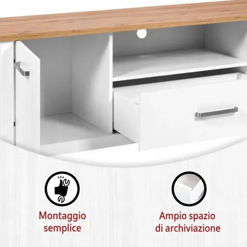 Mobile Porta TV da Appoggio 1 Cassetto 2 Ante Bianco Rovere Soggiorno