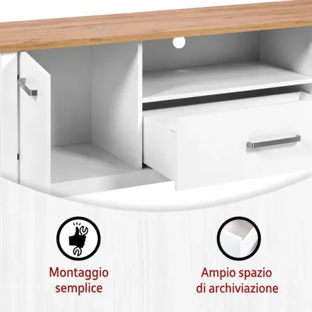 Mobile Porta TV da Appoggio 1 Cassetto 2 Ante Bianco Rovere Soggiorno