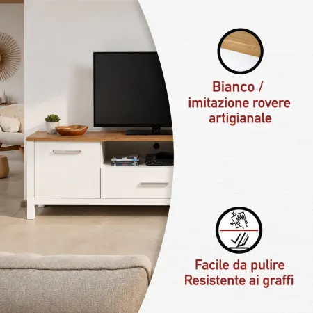Mobile Porta TV da Appoggio 1 Cassetto 2 Ante Bianco Rovere Soggiorno