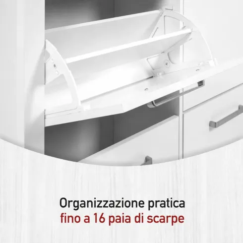 Mobile Scarpiera da Ingresso Salvaspazio 4 Ante Ribalta Bianco Rovere