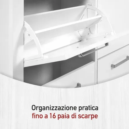 Mobile Scarpiera da Ingresso Salvaspazio 4 Ante Ribalta Bianco Rovere