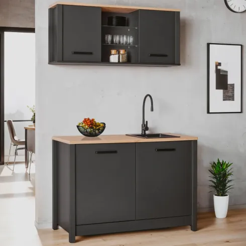 Mobile Cucina Sottolavello Lavastoviglie Antracite Rovere 130x60x92 cm