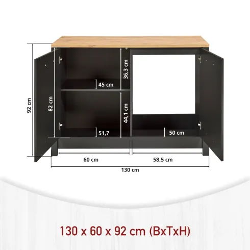 Mobile Cucina Sottolavello Lavastoviglie Antracite Rovere 130x60x92 cm