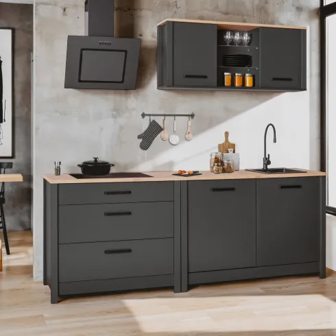 Mobile Base per Cucina Piano Cottura con 3 Cassetti Antracite Rovere