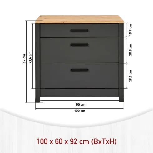 Mobile Base per Cucina Piano Cottura con 3 Cassetti Antracite Rovere