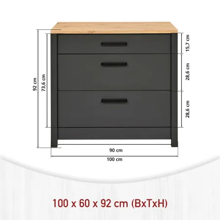 Mobile Base per Cucina Piano Cottura con 3 Cassetti Antracite Rovere