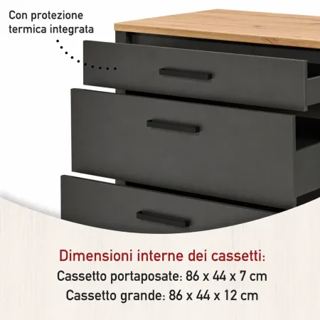Mobile Base per Cucina Piano Cottura con 3 Cassetti Antracite Rovere