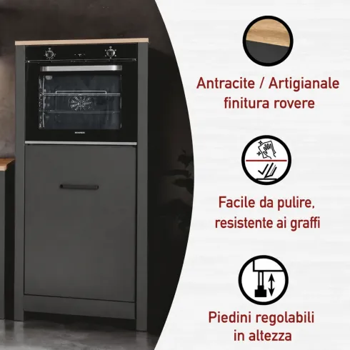 Colonna Cucina Frigo Forno Mobile Antracite Rovere Anta Reversibile
