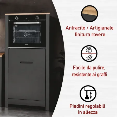 Colonna Cucina Frigo Forno Mobile Antracite Rovere Anta Reversibile