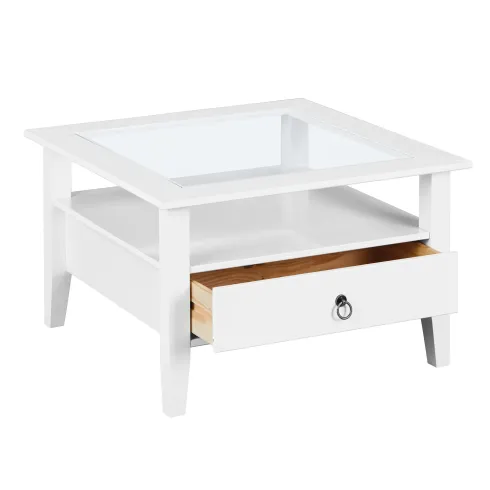 Tavolino in Vetro da Caffe 75x75 Bianco Tavolo Legno Divano Soggiorno Quadrato | BricoShop24
