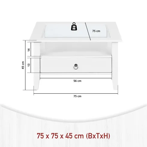 Tavolino in Vetro da Caffe 75x75 Bianco Tavolo Legno Divano Soggiorno Quadrato | BricoShop24