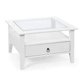 Tavolino in Vetro da Caffe 75x75 Bianco Tavolo Legno Divano Soggiorno Quadrato | BricoShop24