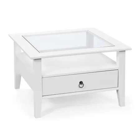 Tavolino in Vetro da Caffe 75x75 Bianco Tavolo Legno Divano Soggiorno Quadrato | BricoShop24