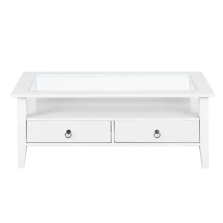 Tavolino in Vetro da Caffe 115x60 Bianco Tavolo Legno Divano da Soggiorno Divano | BricoShop24