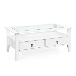 Tavolino in Vetro da Caffe 115x60 Bianco Tavolo Legno Divano da Soggiorno Divano | BricoShop24