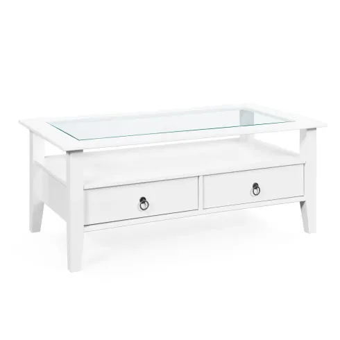 Tavolino in Vetro da Caffe 115x60 Bianco Tavolo Legno Divano da Soggiorno Divano | BricoShop24