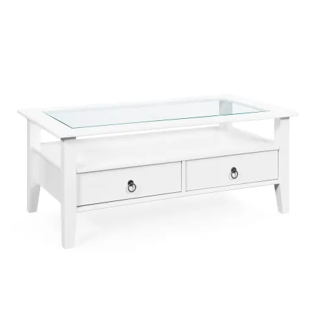 Tavolino in Vetro da Caffe 115x60 Bianco Tavolo Legno Divano da Soggiorno Divano | BricoShop24