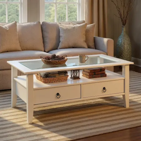 Tavolino in Vetro da Caffe 115x60 Bianco Tavolo Legno Divano da Soggiorno Divano | BricoShop24