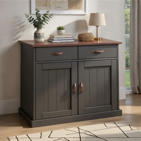 Mobile Grigio a 2 Ante 2 Cassetti Credenza in Legno Dispensa Soggiorno Cucina | BricoShop24