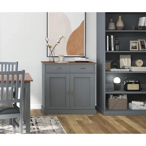Mobile Grigio a 2 Ante 2 Cassetti Credenza in Legno Dispensa Soggiorno Cucina | BricoShop24