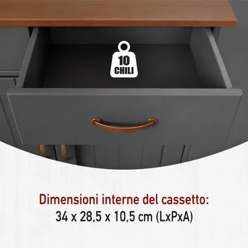Mobile Grigio a 2 Ante 2 Cassetti Credenza in Legno Dispensa Soggiorno Cucina | BricoShop24