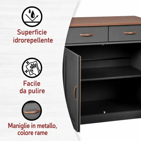 Mobile Grigio a 2 Ante 2 Cassetti Credenza in Legno Dispensa Soggiorno Cucina | BricoShop24