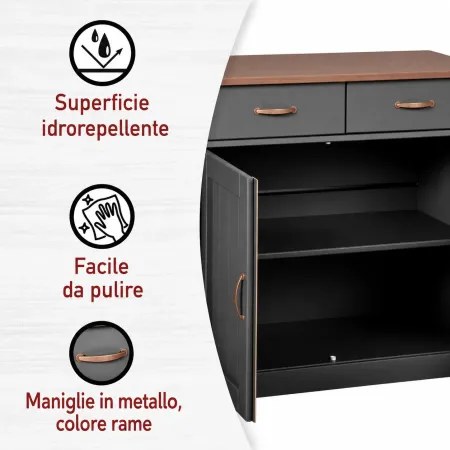 Mobile Grigio a 2 Ante 2 Cassetti Credenza in Legno Dispensa Soggiorno Cucina | BricoShop24