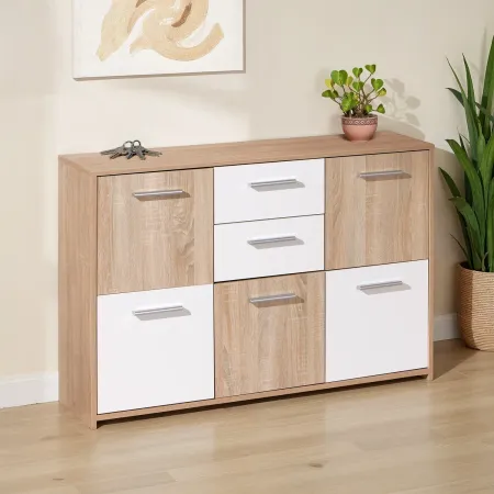 Buffet Mobile Moderno Bianco e Rovere con Ante Cassetti da Salotto