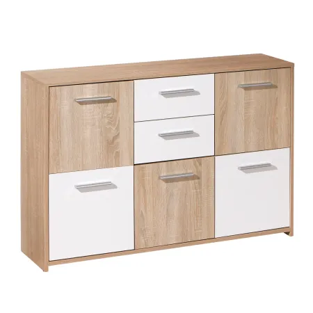 Buffet Mobile Moderno Bianco e Rovere con Ante Cassetti da Salotto