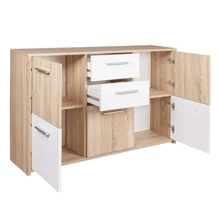 Buffet Mobile Moderno Bianco e Rovere con Ante Cassetti da Salotto