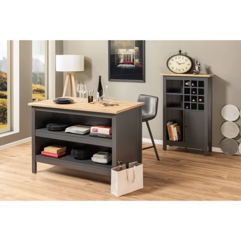 Tavolo Bar Alto Grigio Ripiani Bancone per Sgabelli da Cucina | BricoShop24