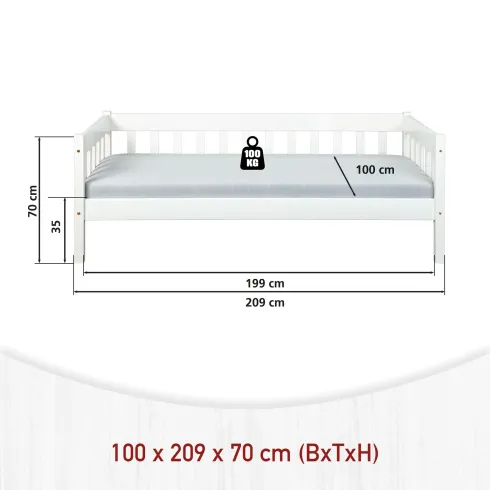 Divano Letto 90x200 Bianco Singolo a Doghe Possibile Letto Estraibile Cameretta | BricoShop24