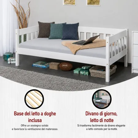 Divano Letto 90x200 Bianco Singolo a Doghe Possibile Letto Estraibile Cameretta | BricoShop24