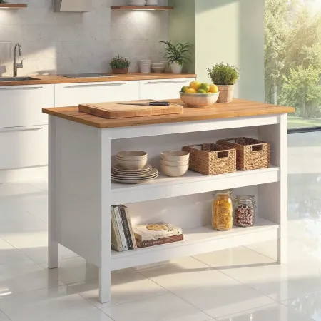 Tavolo Alto da Pranzo Mobile Bianco con Ripiani Penisola per Cucina