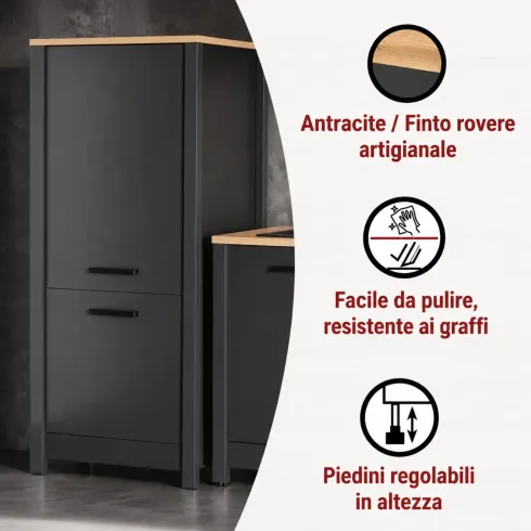 Colonna Cucina Frigo Freezer Mobile Antracite Rovere Ante Reversibili
