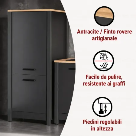 Colonna Cucina Frigo Freezer Mobile Antracite Rovere Ante Reversibili