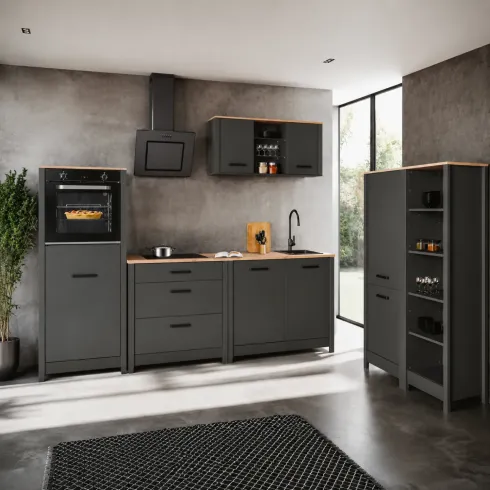 Mobile Scaffale Cucina Aperto 4 Ripiani Regolabili Antracite Rovere