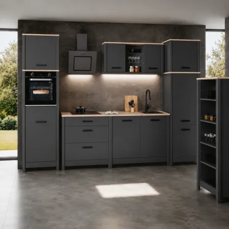 Mobile Scaffale Cucina Aperto 4 Ripiani Regolabili Antracite Rovere