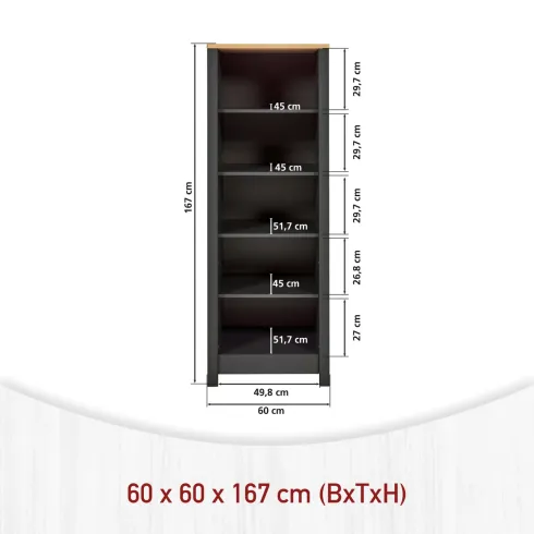 Mobile Scaffale Cucina Aperto 4 Ripiani Regolabili Antracite Rovere