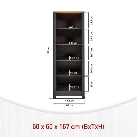 Mobile Scaffale Cucina Aperto 4 Ripiani Regolabili Antracite Rovere