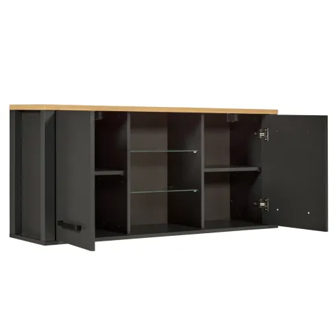 Pensile Cucina Antracite Rovere con Ripiani in Vetro 2 Ante 130x33 cm