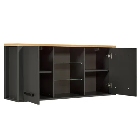 Pensile Cucina Antracite Rovere con Ripiani in Vetro 2 Ante 130x33 cm