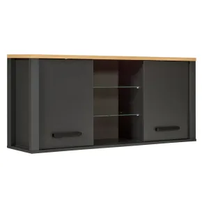 Pensile Cucina Antracite Rovere con Ripiani in Vetro 2 Ante 130x33 cm