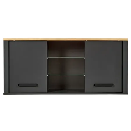 Pensile Cucina Antracite Rovere con Ripiani in Vetro 2 Ante 130x33 cm