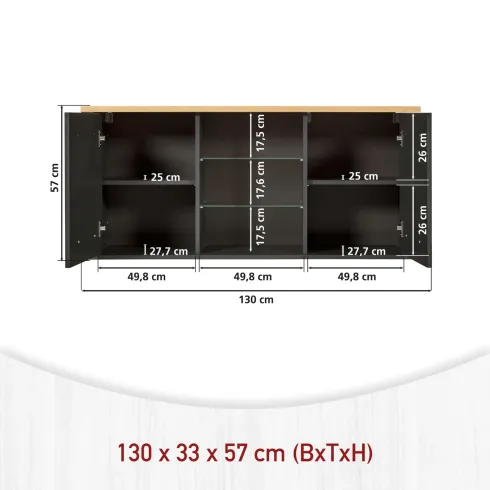 Pensile Cucina Antracite Rovere con Ripiani in Vetro 2 Ante 130x33 cm