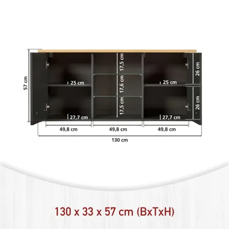 Pensile Cucina Antracite Rovere con Ripiani in Vetro 2 Ante 130x33 cm